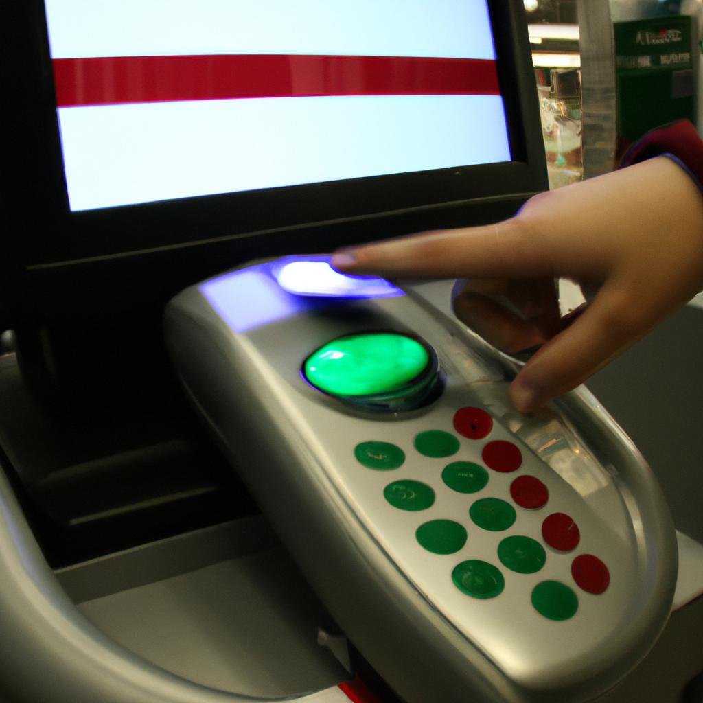 Person using self-checkout machine